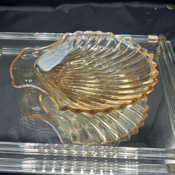 Vintage Jeannette Glass Company Amberglo Marigold Carnival Glass Shell Dish - Picture 6 of 10